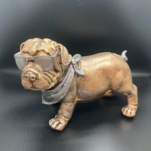 gold coloured bulldog statue