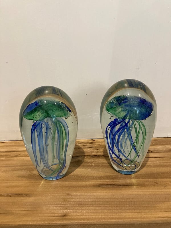 Glass blue/green jellyfish design paperweight