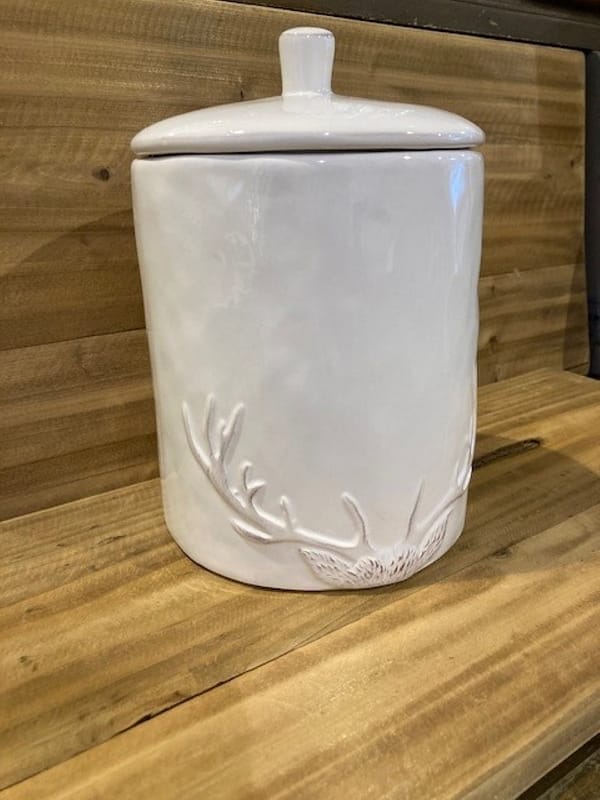 White ceramic Stag Antler storage jar/barrel