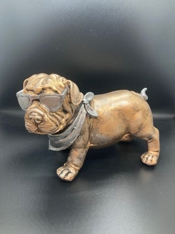 gold coloured bulldog statue